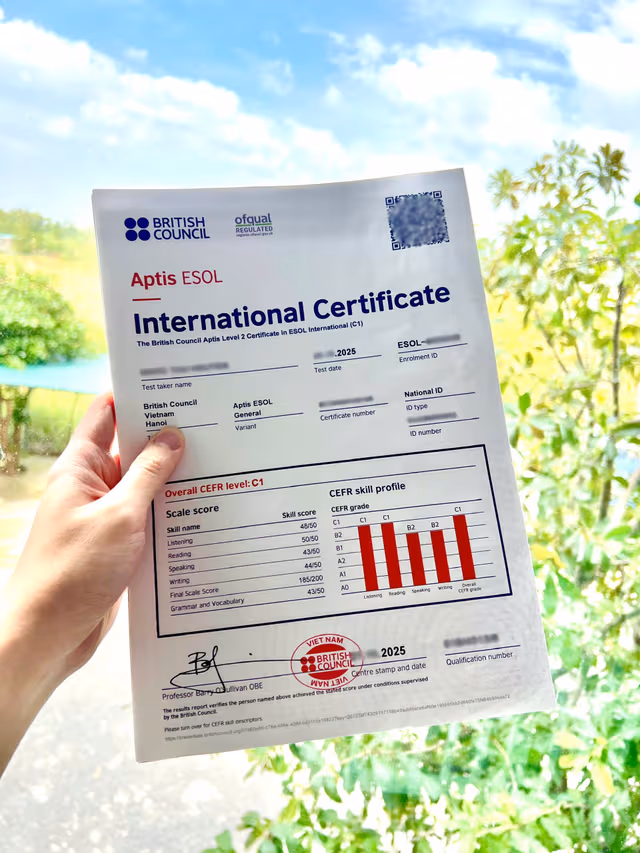 Chứng chỉ Aptis ESOL của Nam Lê